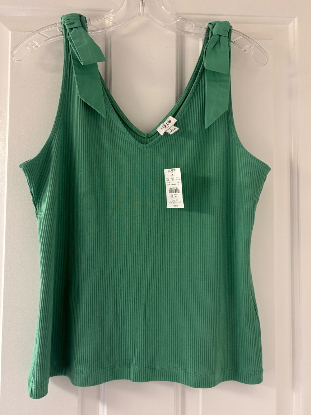 J. Crew Emerald Ribbed Tie-Shoulder Tank (L)